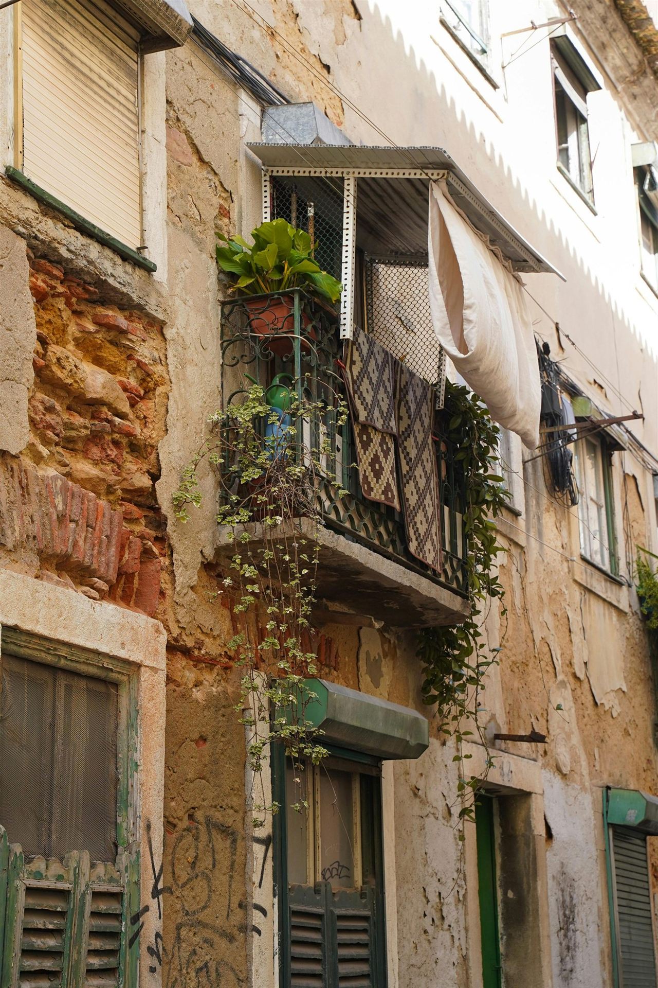 Balcon urbain avec plantes en pot